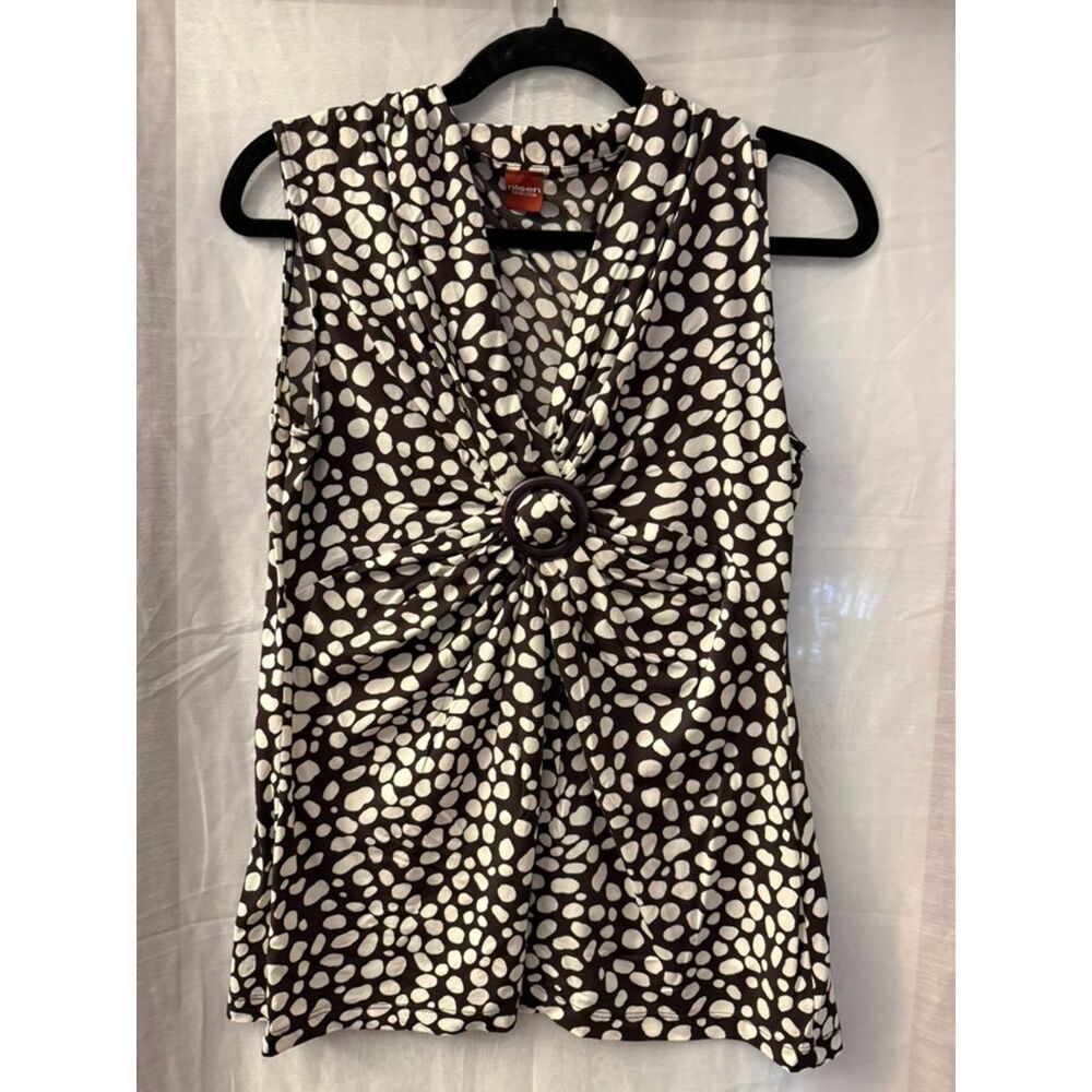Olsen Selection Brown Cream Abstract Print Ring Front Sleeveless Top US 10/L